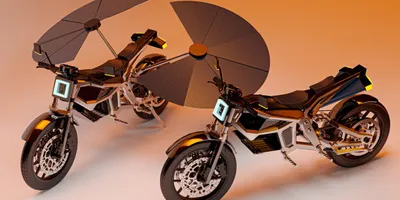 セルフで充電。翼のような太陽光パネルが広がるEVバイク