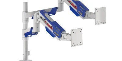 ロボットっぽいデザインのガス式デュアルモニターアーム、センチュリーから 